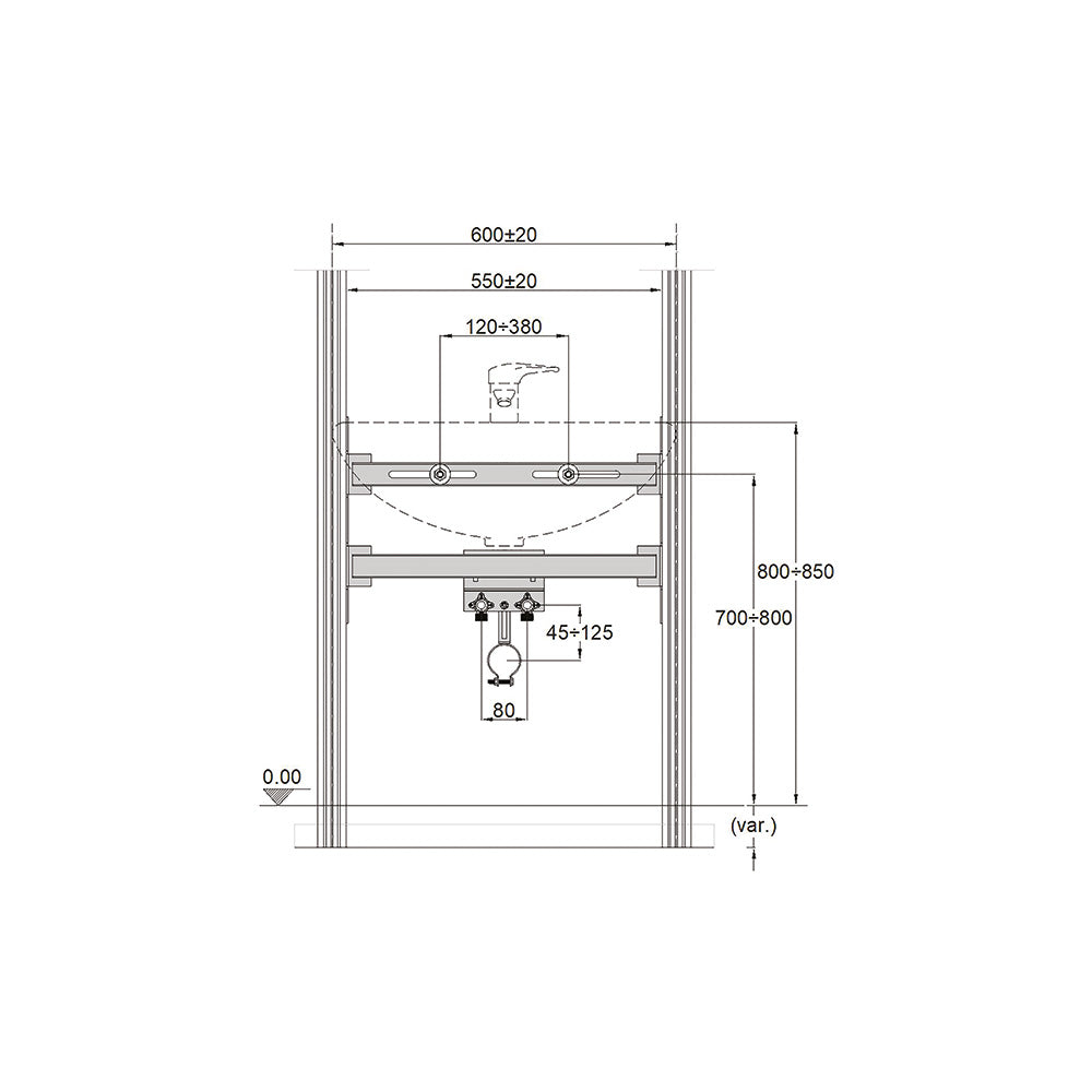 Supporto lavabo con raccordi per cartongesso