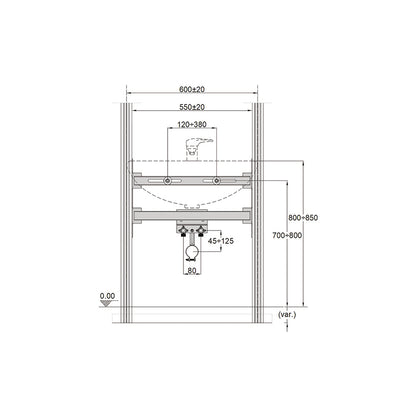 Supporto lavabo con raccordi per cartongesso